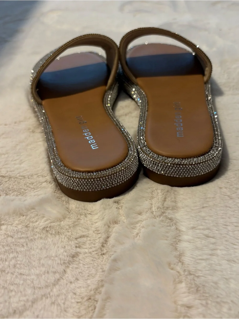Madden Girl Silver Rhinestone Slide Sandals
